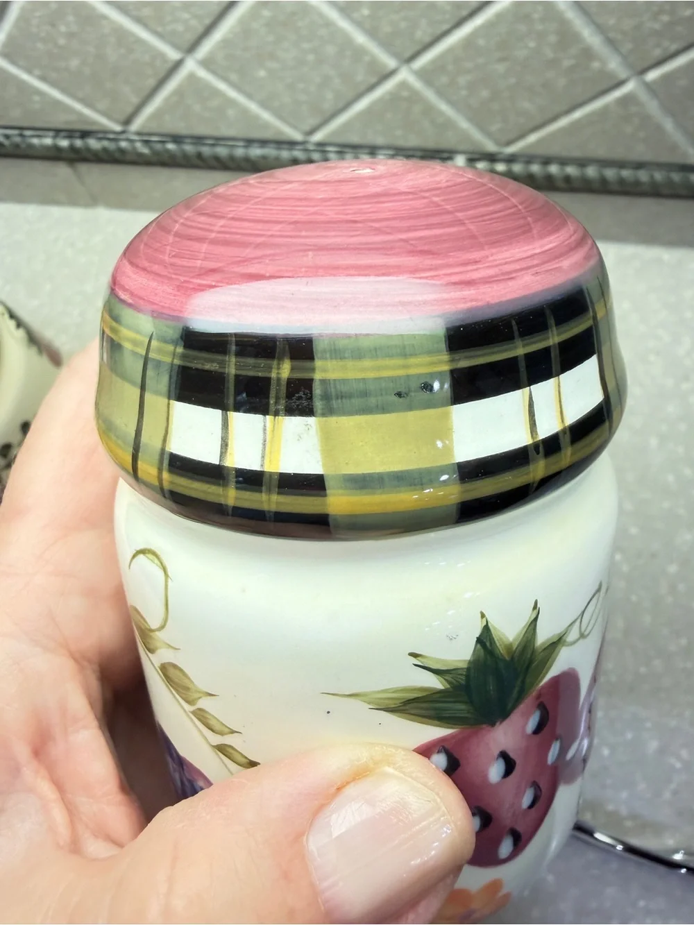 Oneida Strawberry Plaid Salt and Pepper Shakers